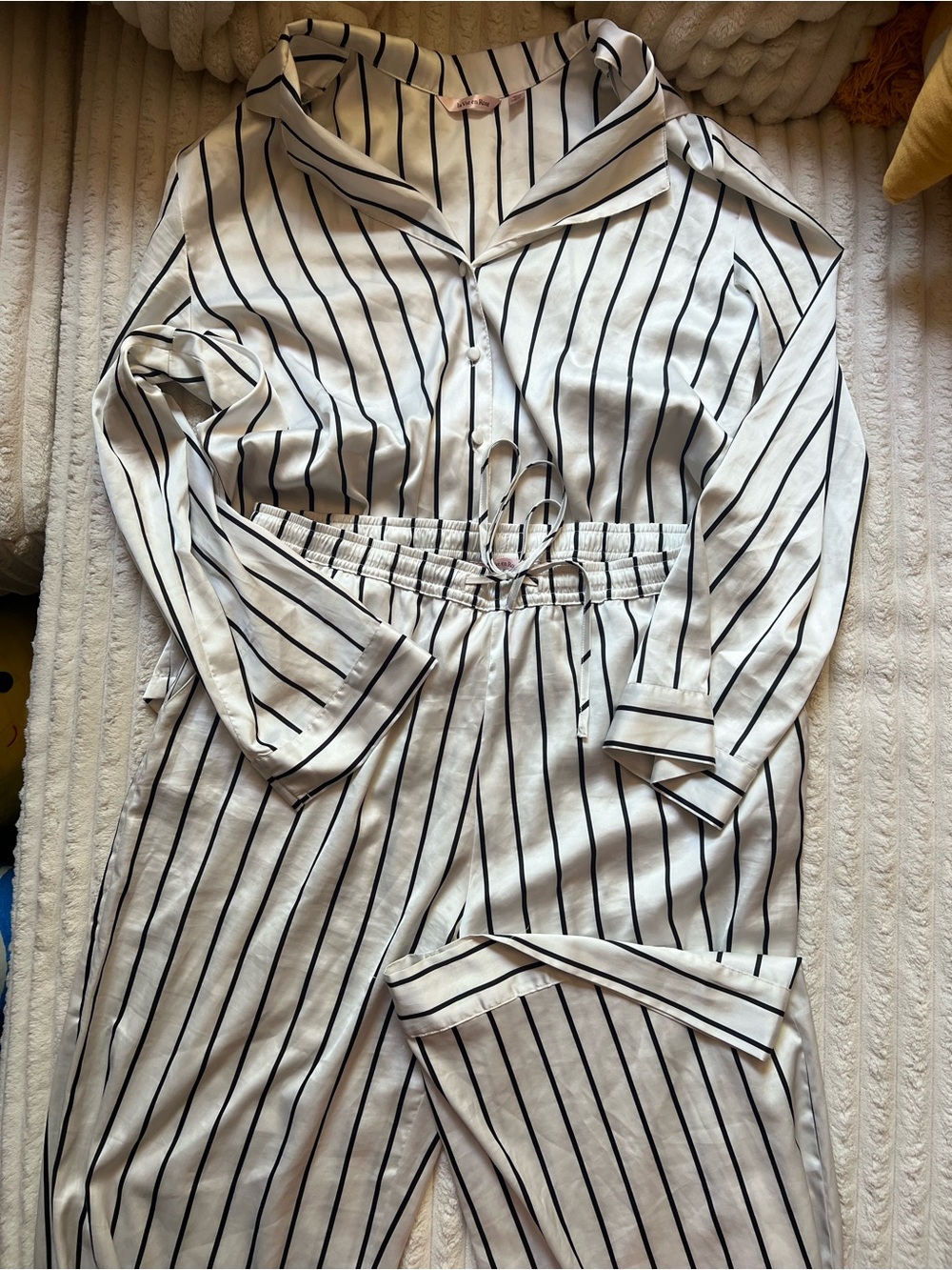 La Vie En Rose White and Black Vertical-Stripe Button Jumpsuit